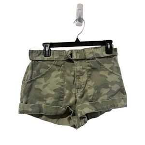 Hollister Ultra High-Rise Mom Shorts Camo Green Stretch D-Ring Belt Size M 3"